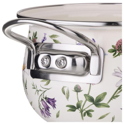 943-097 Кастрюля Agness (2.8л) эмалированная со стеклянной крышкой серия 'Flower story'-3