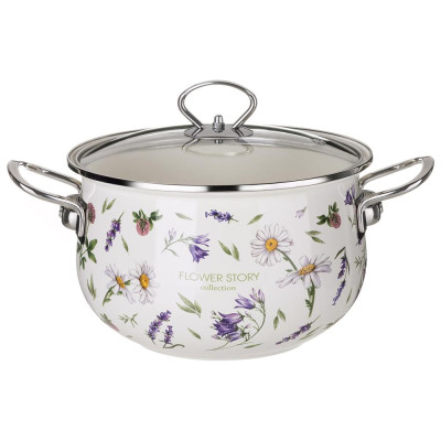 943-098 Кастрюля Agness (3.8л) эмалированная со стеклянной крышкой серия 'Flower story'
