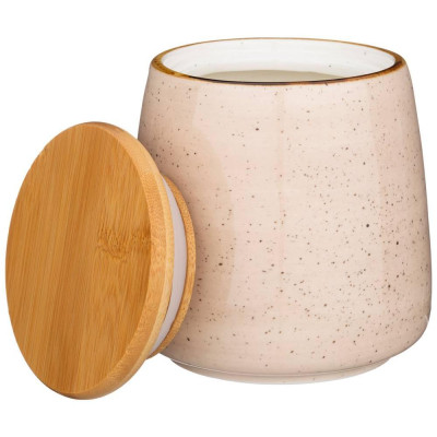 Банка с деревянной крышкой "NATURE" 13*12 см 900 мл кремовая (кор=24шт.) BRONCO 263-1104-1