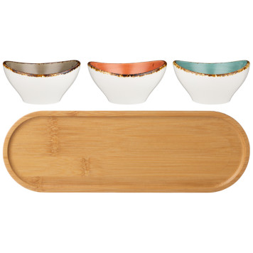 Набор салатников на дерев. подставке "NATURE" 4 предмета (кор=16наб.) BRONCO 263-1267-1