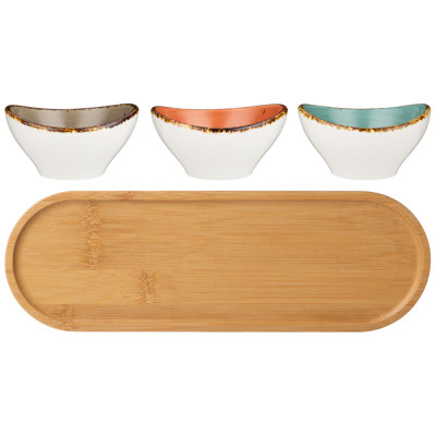 Набор салатников на дерев. подставке "NATURE" 4 предмета (кор=16наб.) BRONCO 263-1267-1