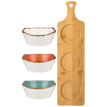 Набор салатников на дерев. подставке "NATURE" 4 предмета (кор=16наб.) BRONCO 263-1268-1