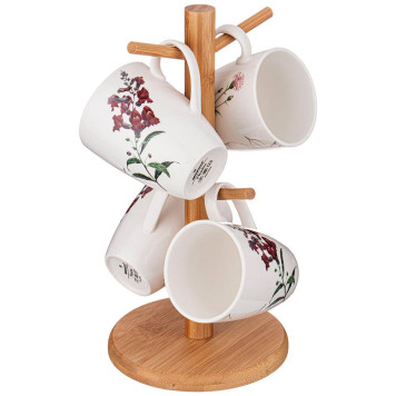 Набор из 4 кружек "MEADOW" на деревянной подставке 300 мл (кор=12наб.) BRONCO 474-131