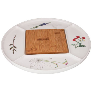 Менажница 5 секций "MEADOW" 32,5*32,5*2см с дерев. доской 15*15*1см (кор=8шт.) BRONCO 474-138-1