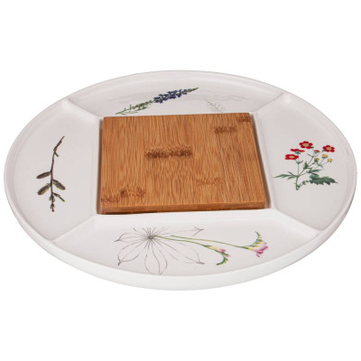 Менажница 5 секций "MEADOW" 32,5*32,5*2см с дерев. доской 15*15*1см (кор=8шт.) BRONCO 474-138-1