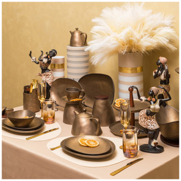 Набор из 4 салатников "BRONZE"11*9*6 см на дер.подставке с ручкой 47*9,5*1 см (кор=12наб.) BRONCO 474-184-3