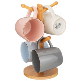 Набор кружек "SOLO" 4 шт на деревянной подставке микс цветов (кор=6наб.) BRONCO 577-164