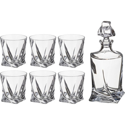 Набор для виски "КВАДРО" 7пр.: штоф+6 стаканов 850/340 мл. высота=27/10 см. (кор=3набор.) CRYSTAL BOHEMIA 669-138