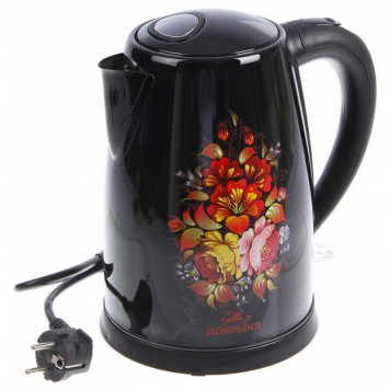 Чайник Добрыня DO-1219 цветы на черном-1