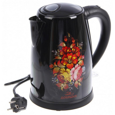 Чайник Добрыня DO-1219 цветы на черном-1