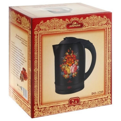 Чайник Добрыня DO-1219 цветы на черном-3