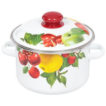 3MD181M-Э Кастрюля эмал. (3л, цилиндр) c ободком белая Эльза