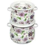 N10B54 Набор кастрюль эмал. (4 предмета) белый Анютины глазки деколь на крышке