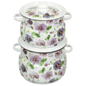 N10B54 Набор кастрюль эмал. (4 предмета) белый Анютины глазки деколь на крышке