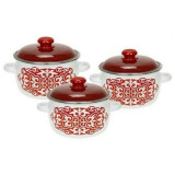 N31B64 Набор кастрюль эмал. (6предметов, цилиндр) белый с дек. на крышке Айша