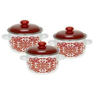 N31B64 Набор кастрюль эмал. (6предметов, цилиндр) белый с дек. на крышке Айша