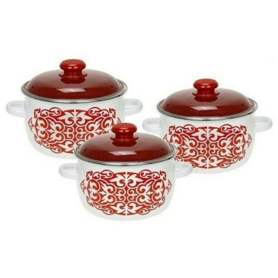 N31B64 Набор кастрюль эмал. (6предметов, цилиндр) белый с дек. на крышке Айша