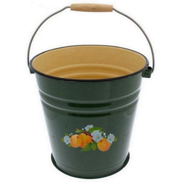 С1224.зП*76 Ведро эмал. 12л с крышкой Абрикос зелёный рябчик/палевое
