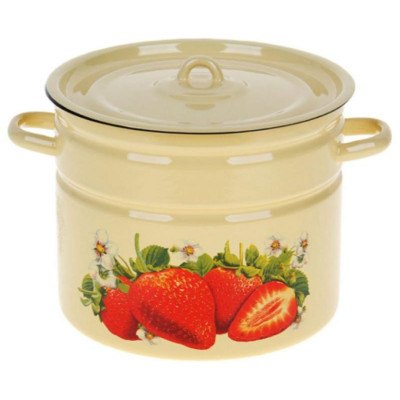 С1622.П*59 Кастрюля цилиндр 9.0л эмал. деколь Клубника садовая палевая с петлей
