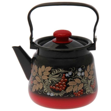 С2716.38 Чайник эм. 3,5л. сфер. декор. красно-черный с кнопкой