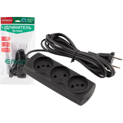 186747 Удлинитель Engy 'Эконом' 3м/3роз (ШВВП 2х0.75) черный