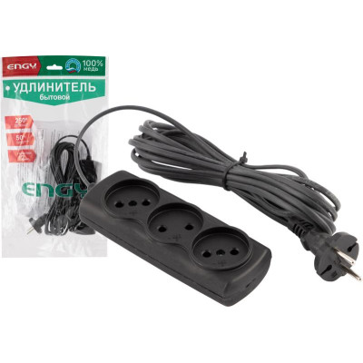 186748 Удлинитель Engy 'Эконом' 5м/3роз (ШВВП 2х0.75) черный