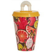 222100503/01 Стакан 'IZI-GO' с крышкой и трубочкой 420мл с декором (желтый)