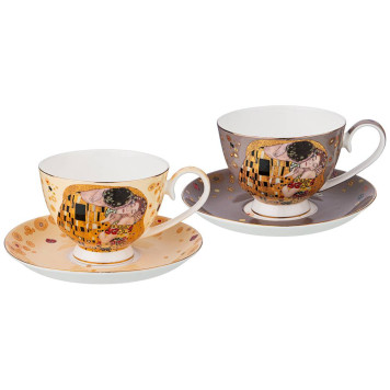 Чайный набор "ПОЦЕЛУЙ" (г. климт) на 2пер.4пр.250 мл, кремовый, серый (кор=12наб.) LEFARD 104-665