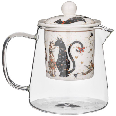 Чайник стеклянный с ситом "ПАРИЖСКИЕ КОТЫ" 400 мл (кор=36шт.) LEFARD 104-834-1