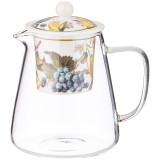 Чайник стеклянный с фарфоровым ситом "ФРУКТЫ" 600 мл (кор=36шт.) LEFARD 104-904