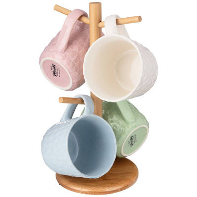 Набор кружек 460мл на деревянной стойке LEFARD 153-931