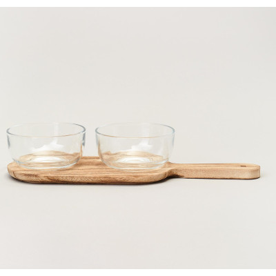 Менажница 2-х секционная на деревянной подставке 350 мл LEFARD 172-166