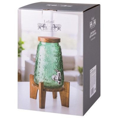 Диспенсер для напитков flora green 3,5 л на деревенной подставке (акация) LEFARD 172-190-2