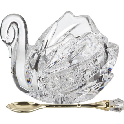 Икорница "ЛЕБЕДЬ MUZA CRYSTAL" 11*7 см. высота=8,5 см. с ложкой (кор=48шт.) LEFARD 195-112