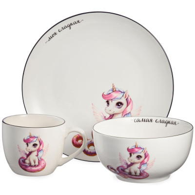 Набор посуды "САМАЯ СЛАДКАЯ" 3 пр. (кружка 240мл, салатник 500мл, тарелка 20,5см) LEFARD 260-1072