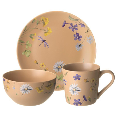 Набор посуды "FLOWERS" 3 предмета: кружка 390мл, салатник 640мл, тарелка 20,5см LEFARD 260-1085