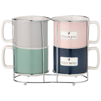 Набор кружек BREAK TIME, 350 мл, 4 шт на мет. подставке LEFARD 260-660