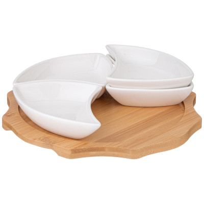 Менажница "NATIVE" 4 секции на дерев.подставке 24,2*4 см (кор=12шт.) LEFARD 263-1348-1