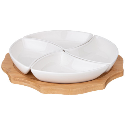 Менажница "NATIVE" 4 секции на дерев.подставке 24,2*4 см (кор=12шт.) LEFARD 263-1348