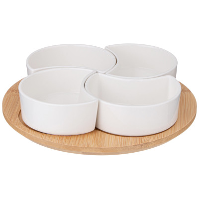 Менажница "NATIVE" 4 секции на дерев.подставке 23*6,5 см (кор=8шт.) LEFARD 263-1349-1