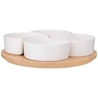 Менажница "NATIVE" 4 секции на дерев.подставке 23*6,5 см (кор=8шт.) LEFARD 263-1349-2