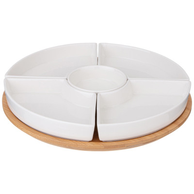 Менажница "NATIVE" 5 секций на дерев.подставке 28*5,6 см (кор=6шт.) LEFARD 263-1350-1