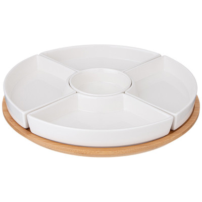 Менажница "NATIVE" 5 секций на дерев.подставке 28*5,6 см (кор=6шт.) LEFARD 263-1350