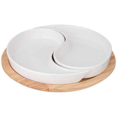 Менажница "NATIVE" 2 секции на дерев.подставке 26*4 см (кор=8шт.) LEFARD 263-1352