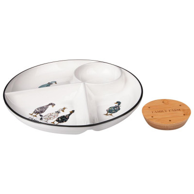 Менажница " FAMILY FARM" 4 секции с дерев.подставкой для шпажек 28*4 см (кор=12шт.) LEFARD 263-1417-1