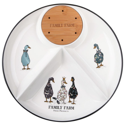 Менажница " FAMILY FARM" 4 секции с дерев.подставкой для шпажек 28*4 см (кор=12шт.) LEFARD 263-1417