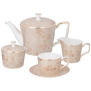 Чайный сервиз "ЗОЛОТЫЕ УЗОРЫ" на 6 пер. 15 пр. (кор=2наб.) LEFARD 264-1171
