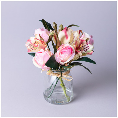 Букет искусственных цветов в круглой вазе высота= 16см (мал=8шт./кор=64шт.) LEFARD 287-546