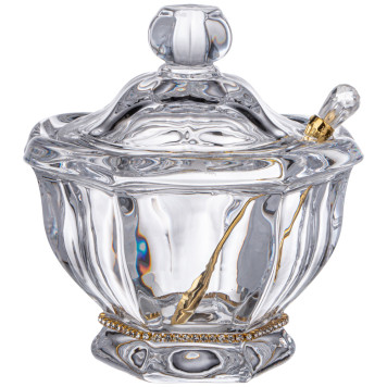 Банка для меда "РУБЛЕВКА" 250 мл. 12.5*12.5 см. высота=14 см. + ложка. коллекция "MUZA" (кор=8шт.) LEFARD 355-096-1