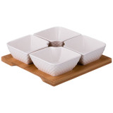 Менажница 4 секции на дерев.подставке "ДИАМАНД" 17*17*5 см (кор=24наб.) LEFARD 359-376